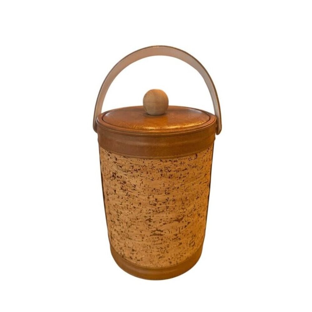 MCM‎ Cork Ice Bucket Vintage Barware with Lid and Handle Retro Natural Vtg Decor
